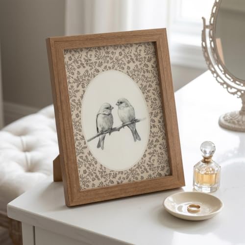 DGBQMK Framed Bird Wall Art - Vintage Botanical Print with Floral Pattern, Solid Wood Frame Nature Artwork for Living Room Bedroom Farmhouse Decor, Ready to Hang 8x10 inch - color: birds, size: 10"L x 8"W