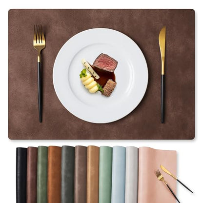 MOSAYT Vinyl Faux Leather Placemats, Set of 6, Coffee - color: Coffee