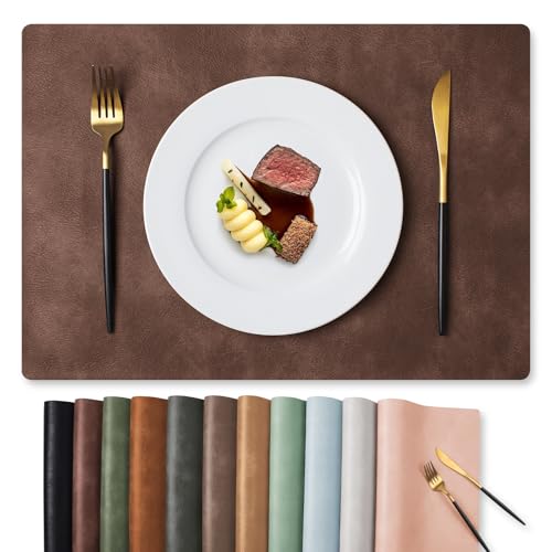 MOSAYT Vinyl Faux Leather Placemats, Set of 6, Coffee - color: Coffee