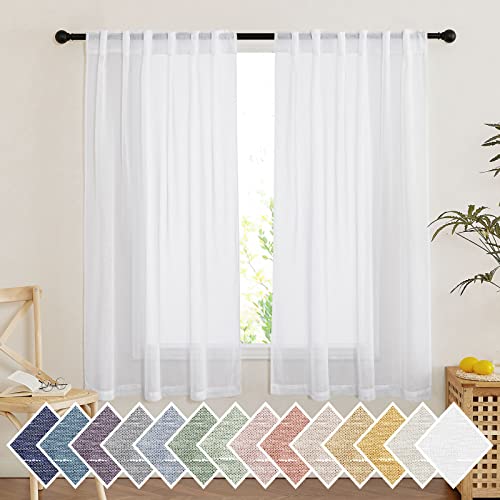 NICETOWN Bathroom Window Curtains, Rod Pocket & Back Tab Semi Sheer Linen Drapes Short Small Curtains Privacy with Light Filtering for Kitchen/Nursery, White, W52 x L54, 2 Panels - color: White, size: 52"W x 54"L (Pack of 2)