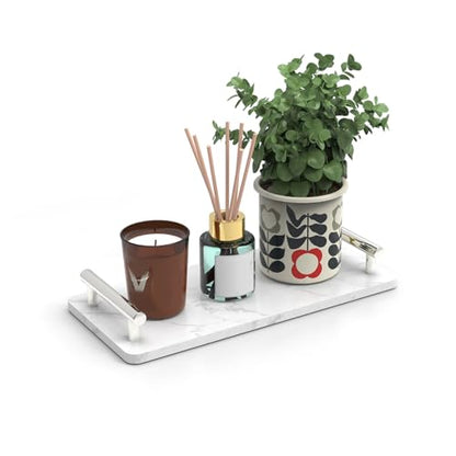 XZHXFX Marble Bathroom Tray with Silver Handles,Small, - color: Silver, size: 10.6" x 4.7" x 2"