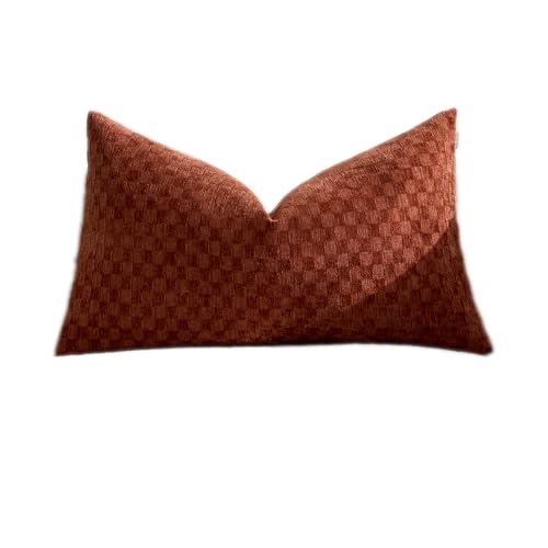 Croker Horse 12x20'' inches Chenille Plaid Throw Pillow Cover – Orange Textured 3D Geometric Grid Checkered Plaid Pattern, Soft Modern Farmhouse Boho Cushion Case for Sofa Couch Bedroom Living Room - color: Orange, size: 20" x 12" (Pack of 1)