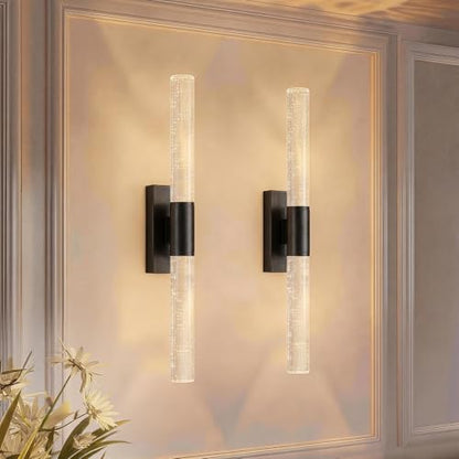 camuucci Battery Operated Wall Sconces Set of 2, Rechargeable Wall Lights - color: Black, size: 20.9 Inches