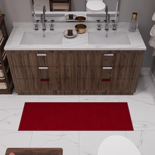 Ottomanson Door Mat Indoor Entryway Runner Rug – Non-Slip Durable Low-Pile Runner with Stain-Resistant Surface, 20" x 59", Red - color: Red