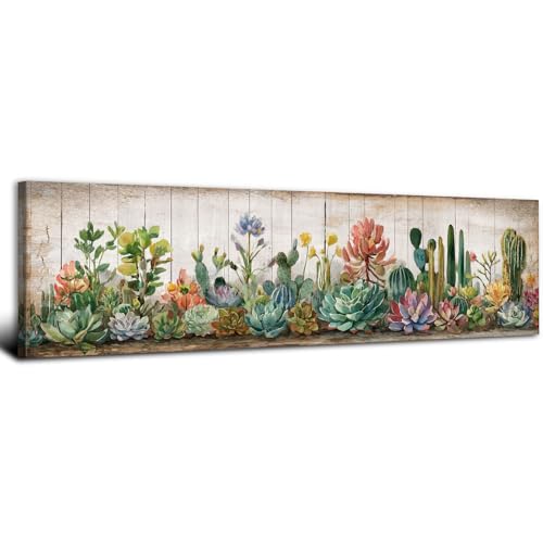 Rustic Succulent Wall Decor Cactus Wall Art Southwestern Arizona Desert Painting Canvas Prints Farmhouse Green Saguaro Picture Boho Tropical Flower Poster Artwork Bedroom Living Room Decoration 14x48" - color: Cactus