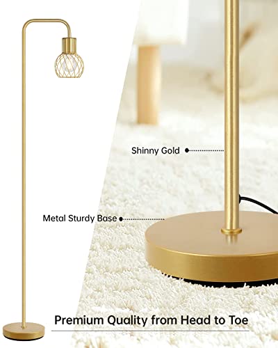 Brass Gold Standing Floor Lamp for Living Room - Modern Industrial Design with 6W LED Bulb, Foot Switch, Metal Tall Stand, Minimalist Farmhouse Boho Style for Bedroom & Office - style: Gold Industrial Floor Lamp