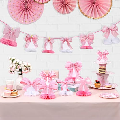 12 Pcs Pink Bow Honeycomb Centerpieces for Birthday Party Decor - style: Pink Bow