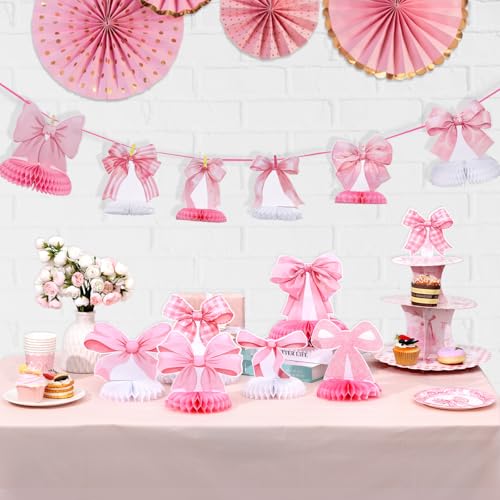 12 Pcs Pink Bow Honeycomb Centerpieces for Birthday Party Decor - style: Pink Bow