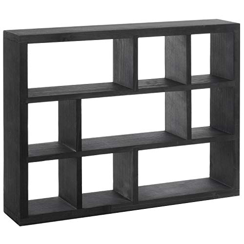 MyGift 9 Compartment Black Wood Shadow Box Curio Display Shelf Case - color: Matte Black