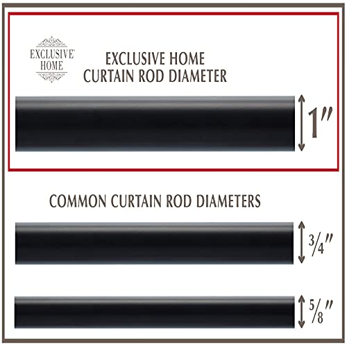 EXCLUSIVE HOME Black Pearl Mosaic 1" Curtain Rod and Coordinating Finial Set, Matte Black, Adjustable 36"-72"