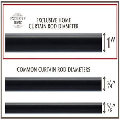 EXCLUSIVE HOME Black Pearl Mosaic 1" Curtain Rod and Coordinating Finial Set, Matte Black, Adjustable 36"-72"