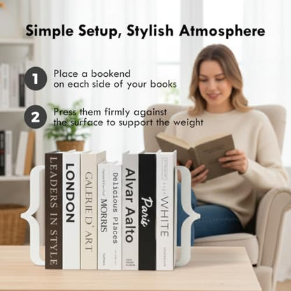Decorative Bookends for Shelves, Bracket Shaped, White