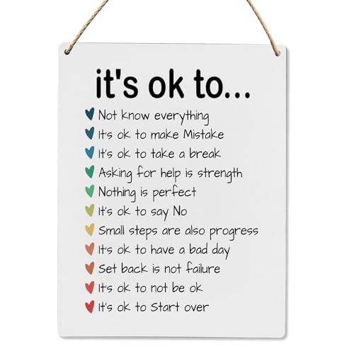 Therapist Therapy Office Wall Decor Sign,Nursery Classroom Mental Health Decor,Inspirational Motivational Therapy Wall Decoration Sign for Kids Room Bderoom,It's Okay to Art Decoration,8x10 Inch - color: It's ok to