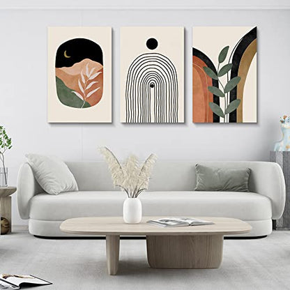 Boho Wall Art Set of 3, Mid Century Modern Canvas Wall Painting, Neutral Abstract Geometric Prints for Bedroom, Bathroom, Living Room, Office - color: Boho Prints-2, size: 20x30inchx3pcs