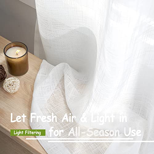 White Semi Sheer Curtains for Bedroom Living Room Linen Textured 52x63 2pcs - color: White - Grommet Top, size: 52"W x 63"L (Pack of 2)