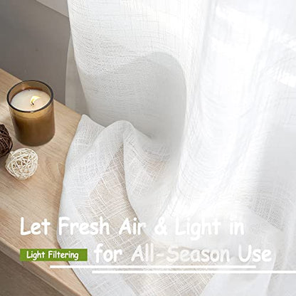 White Semi Sheer Curtains for Bedroom Living Room Linen Textured 52x63 2pcs - color: White - Grommet Top, size: 52"W x 63"L (Pack of 2)
