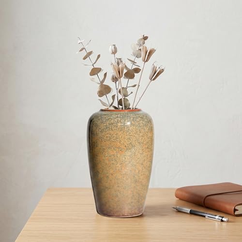Modern Ceramic Vase 8 Inch - Brown Decorative Vase for Home Decor, Farmhouse Decor, Living Room, Bathroom, Easter Table Decoration - color: Verdigris