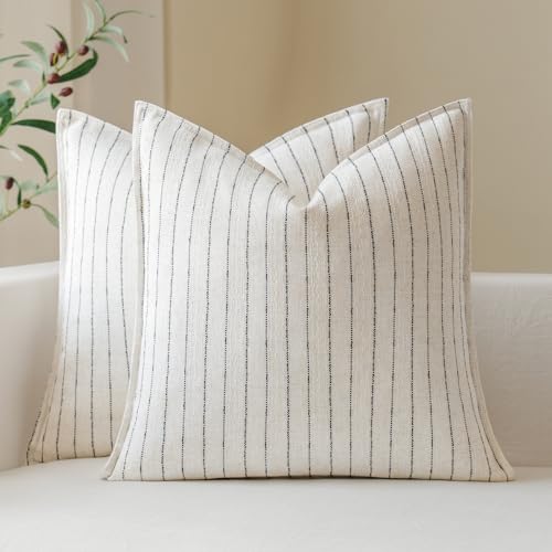 MOROCO Linen Striped Throw Pillow Covers 20x20 Set of 2, Black - color: Black, size: 20" x 20" (Pack of 2)