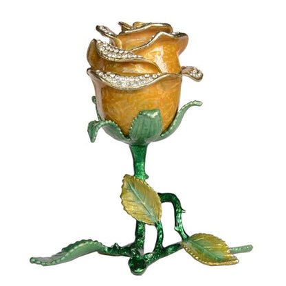 Yellow Rose Trinket Box Hinged Hand-Painted Enameled Figurine Collectible Jewelry Box Ring Holder - color: Yellow Rose
