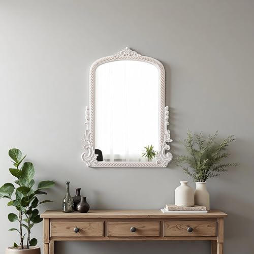 Vintage Arch Mirror 30 X 23 Inch, Distressed White
