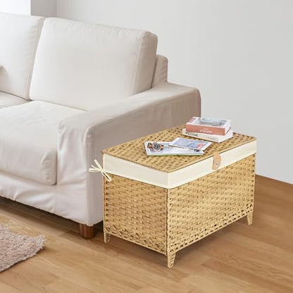 Wicker Storage Basket with Lid, 160L Shelf Basket with Removable Liner Bag - color: Natural, size: 160L
