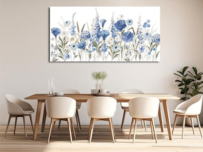 Elegant Blue White Flowers Wall Art Botanical Canvas Prints, 29"x58" - color: Blue White Botanical Flowers, size: 58"L x 29"W