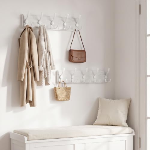 WEBI Coat Rack Wall Mounted,Wood Coat Hooks Wall Mount,16" Hole to Hole,Large Coat Hanger Wall Hook Rack,5 Triple Hooks for Hanging Coats,Hats,Jacket,Clothes,Entryway,White,2 Packs - color: White/White, size: 5 Hooks(2 Packs)