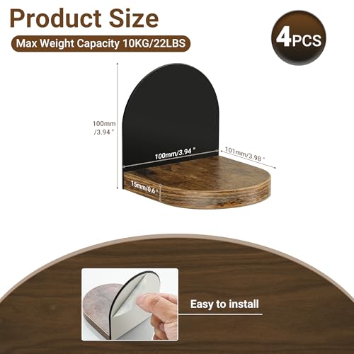 SAYAYO Small Floating Shelves for Wall Storage, 4 x 4 Inch Adhesive Shelves - color: Rustic Brown & Black, size: Adhesive - 4"