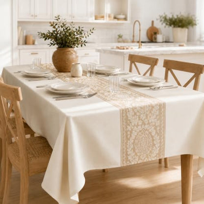 Rectangle Linen Tablecloth Retro Floral Spillproof Cloth, 55x70 Inch - color: Beige Hh, size: 55"x70"fits 4-6 seats (table length 46"-52")