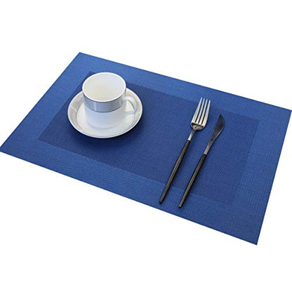 PIGCHCY Placemats Vinyl Washable Table Mats Elegant Non-Slip Placemats for Dinner Table Set of 4 (Navy Blue) - color: Box2: Blue Natural, size: 4 Placemats