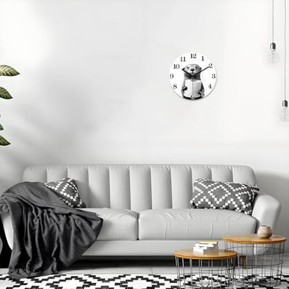 XNM 14 Inch Cute Otter Glass Wall Clocks Battery Operated - color: Black4, size: 14 Inch