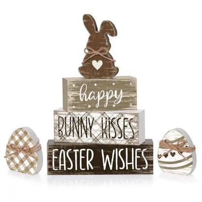 Britimes Tiered Tray Decor Set, 4 Pack, Wooden Table Sign, Easter Bunny Egg - color: Easter Bunny Egg