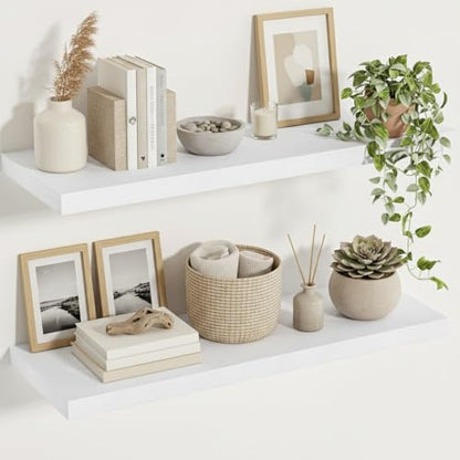 Vivelove White Floating Shelves 12 Inches Deep, 36 X 12 Inch, Set of 2 - color: White, size: 35.4”wx12”dx1.5”h