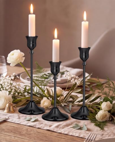 Black Candlestick Holders Set of 3 Weighted Stable Base - color: Black, size: Set of 3