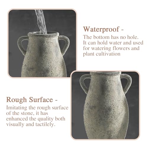 Ceramic Rustic Vase with Handle, 11.3 Inch Tall Farmhouse Vase - color: 102-3-11.3in