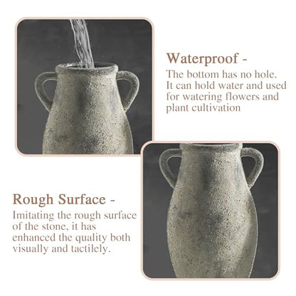 Ceramic Rustic Vase with Handle, 11.3 Inch Tall Farmhouse Vase - color: 102-3-11.3in