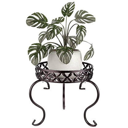 OwnMy Brown Metal Round Plant Stand Indoor Outdoor Iron Flower Pot Holder - color: Dark Brown
