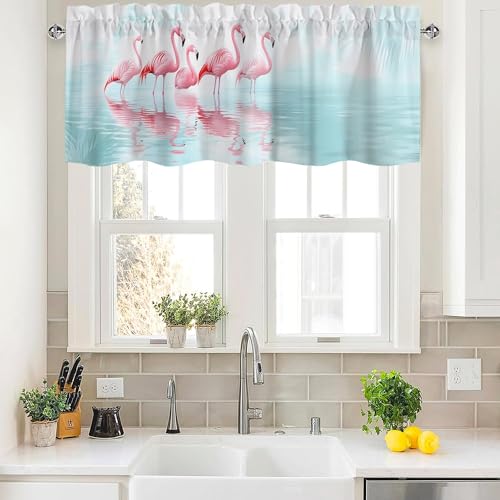 Tropical Flamingo Valance Curtains,Rod Pocket Valances for Windows,Small Window Treatment Valances for Kitchen,Living Room,Bedroom,Bathroom,Home Decor,18x54 Inch,1 Panel - color: Flamingo01, size: 54"W x 18"L (Pack of 1)