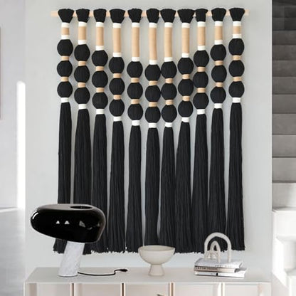 Macrame Wall Hanging Black Knot ball Fiber Wall Art Handmade 27"W*33"L - color: Black