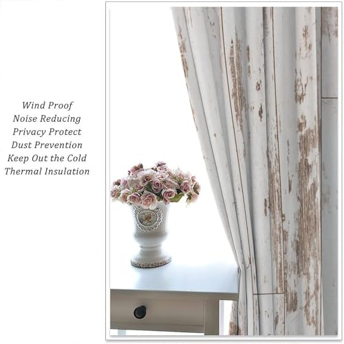 Rustic Curtains Farmhouse White Wooden Board Pattern Blackout Print Rod Pocket Window Drapes for Bedroom Living Room 42x54in - color: Rustic-1, size: 21"W x 54"L (Pack of 2)