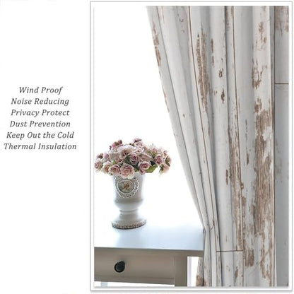 Rustic Curtains Farmhouse White Wooden Board Pattern Blackout Print Rod Pocket Window Drapes for Bedroom Living Room 42x54in - color: Rustic-1, size: 21"W x 54"L (Pack of 2)