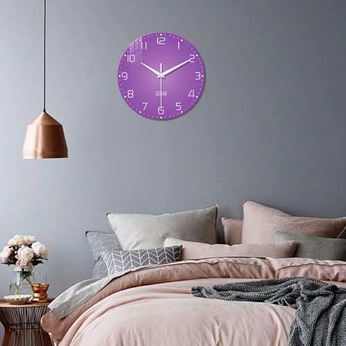 XNM Glass Round Purple Wall Clock for Women 14 Inch - color: Purple, size: 14 Inch