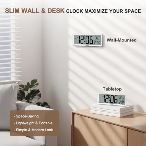 Soobest 8.5 Inch Digital Wall Clock Battery Operated, Compact Display - color: White