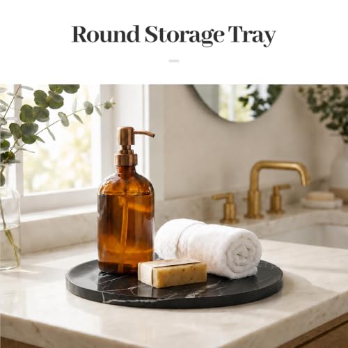Marble Serving Tray, 11.8" Round Vanity Tray for Bathroom Countertop, Black - color: Black