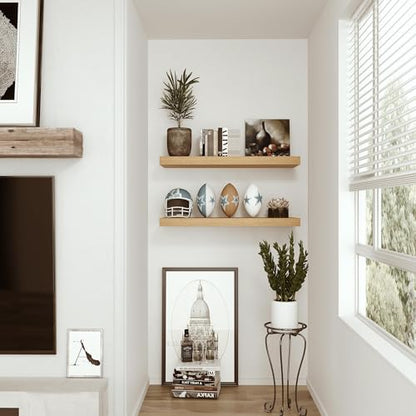 Vivelove Deep Floating Shelves for Wall 24 inches Long Set of 2, Oak - color: Oak, size: 24”wx9.1”dx1.6”h