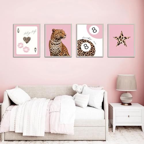 BWDDWB Pink Preppy Leopard Wall Art Trendy Poster 8x10 in Set of 4 Unframed - color: Pink Leopard, size: 10"L x 8"W