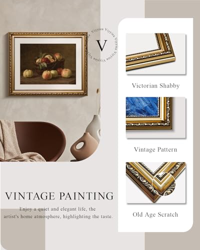 VIYYIEA Gold Framed Apple Still Life Wall Art Canvas Painting, 13×16 Inch - color: Apple Still Life, size: 16"L x 13"W