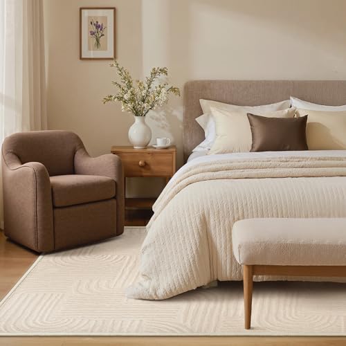 GENIMO Beige Rug 4x6 Washable Area Rugs for Living Room, Soft High Low Pile - color: Arch Beige, size: 4' x 6' (Rectangular)