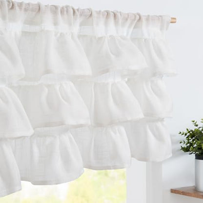 jinchan Ruffled Kitchen Window Valance Curtain, 18 Inch, 1 Panel, White - color: 3-tier Ruffle | White, size: 50"W x 18"L (Pack of 1)