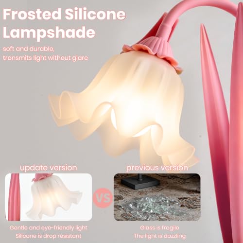 Pink Flower Floor Lamp with Table, Adjustable Floral Standing Lamp for Girl - color: Peach Pink